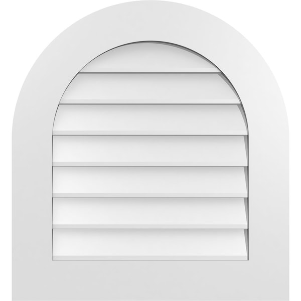 Ekena Millwork Round Top Surface Mount PVC Gable Vent: Non-Functional, w/ 3-1/2"W x 1"P Standard Frame, 24"W x 26"H - GVPRT24X2601SN