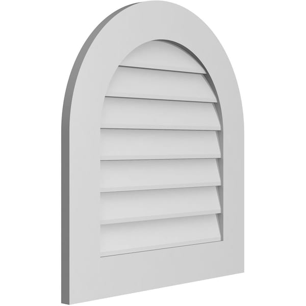 Ekena Millwork Round Top Surface Mount PVC Gable Vent: Non-Functional, w/ 3-1/2"W x 1"P Standard Frame, 24"W x 26"H - GVPRT24X2601SN