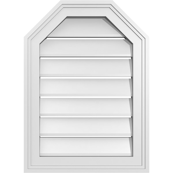 Ekena Millwork Octagonal Top Surface Mount PVC Gable Vent w/ 2"W x 1-1/2"P Brickmould Frame, 16"W x 22"H - GVPOT16X2202SF