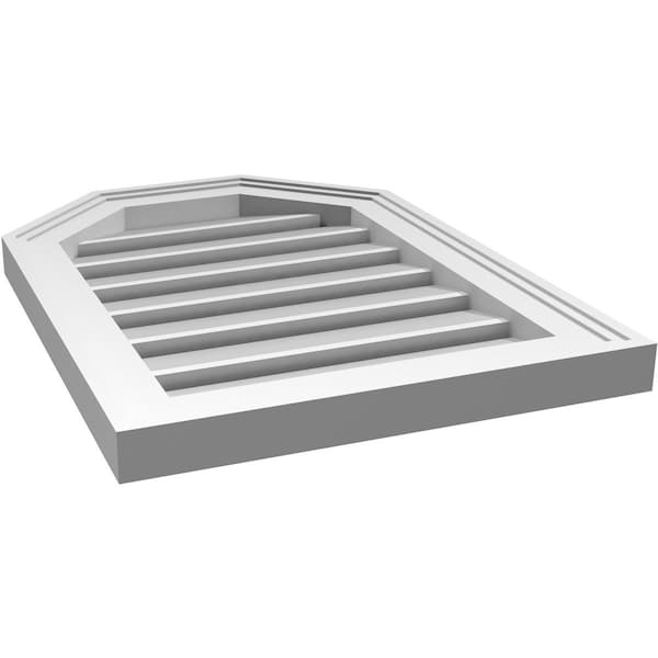 Ekena Millwork Octagonal Top Surface Mount PVC Gable Vent w/ 2"W x 1-1/2"P Brickmould Frame, 16"W x 22"H - GVPOT16X2202SF