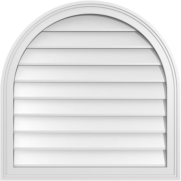 Ekena Millwork Round Top Surface Mount PVC Gable Vent w/ 2"W x 1-1/2"P Brickmould Frame, 28"W x 28"H - GVPRT28X2802SN
