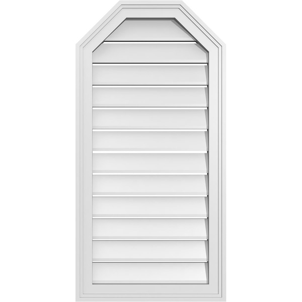 Ekena Millwork Octagonal Top Surface Mount PVC Gable Vent w/ 2"W x 1-1/2"P Brickmould Frame, 18"W x 36"H - GVPOT18X3602SF