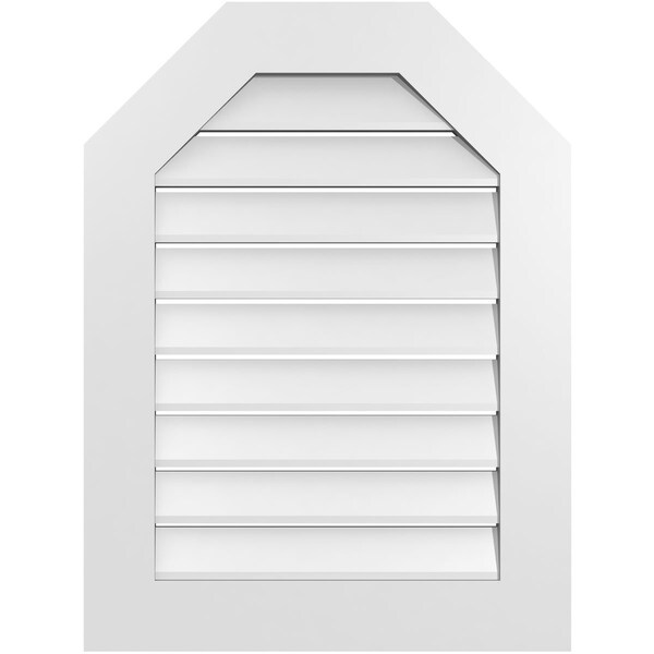 Ekena Millwork Octagonal Top Surface Mount PVC Gable Vent: Functional, w/ 3-1/2"W x 1"P Standard Frame, 24"W x 32"H - GVPOT24X3201SF