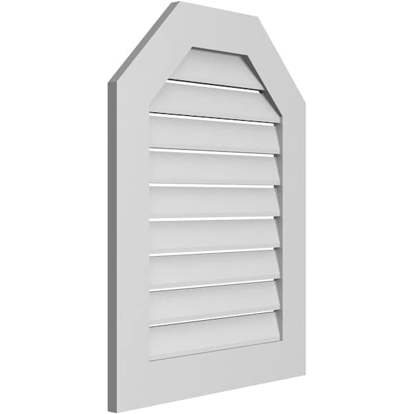 Ekena Millwork Octagonal Top Surface Mount PVC Gable Vent: Functional, w/ 3-1/2"W x 1"P Standard Frame, 24"W x 32"H - GVPOT24X3201SF