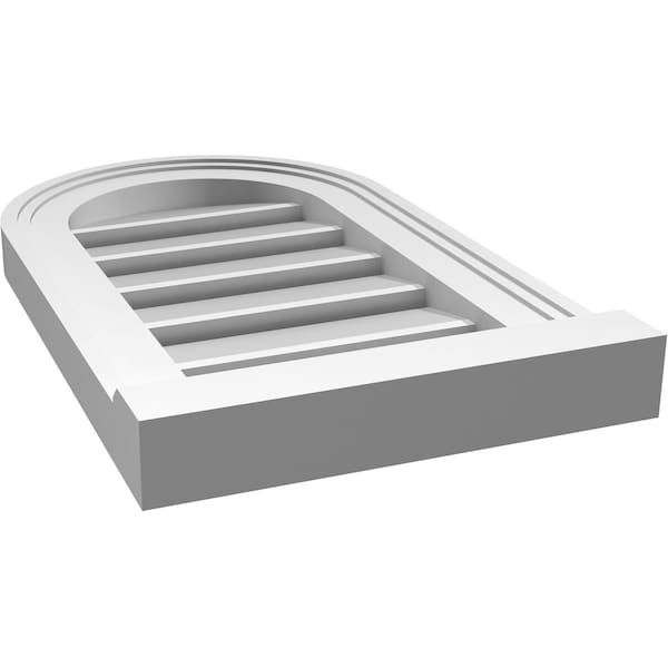 Ekena Millwork Round Top Surface Mount PVC Gable Vent: Functional, w/ 2"W x 2"P Brickmould Sill Frame, 12"W x 20"H - GVPRT12X2003SF