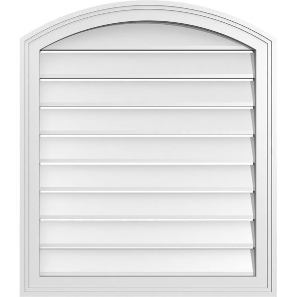 Ekena Millwork Arch Top Surface Mount PVC Gable Vent: Non-Functional, w/2"W x 1-1/2"P Brickmould Frame, 26"W x 28"H - GVPAR26X2802SN
