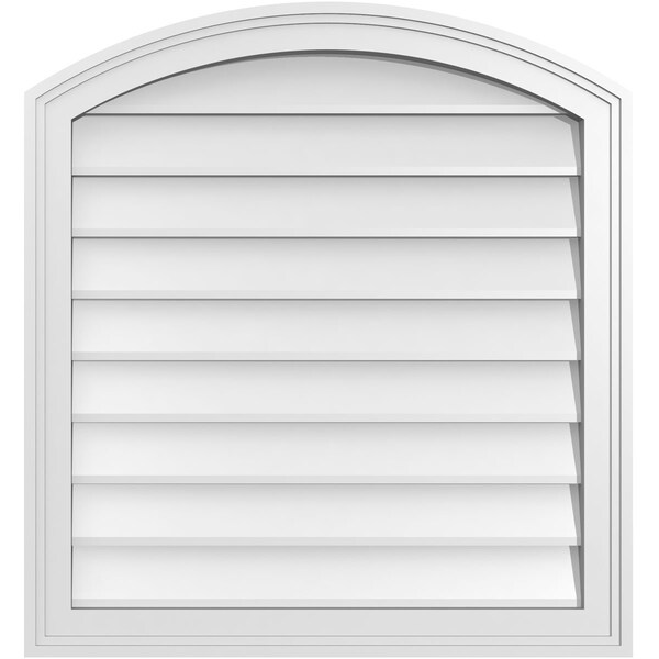 Ekena Millwork Arch Top Surface Mount PVC Gable Vent: Functional, w/ 2"W x 1-1/2"P Brickmould Frame, 26"W x 28"H - GVPAR26X2802SF