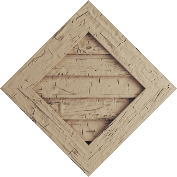 Ekena Millwork Timberthane Hand Hewn Diamond Faux Wood Non-Functional Gable Vent, Primed Tan, 21"W x 21"H - GVURDI21X21DHHPR
