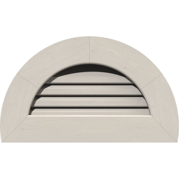 Ekena Millwork Half Round Gable Vent Primed, Functional, Pine Gable Vent w/ 1" x 4" Flat Trim Frame, 28"W x 14"H - GVWHR28X1401SFPPI
