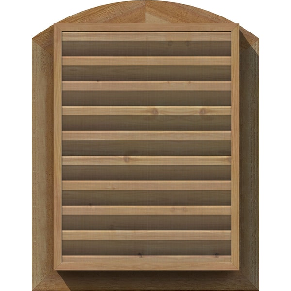 Ekena Millwork Arch Top Gable Vent Functional, Western Red Cedar Gable Vent w/ Brick Mould Face Frame, 16"W x 28"H - GVWAR16X2800RFUWR