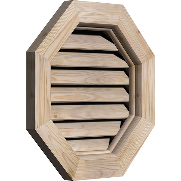 Ekena Millwork Octagonal Gable Vent Primed, Functional, Pine Gable Vent w/ Brick Mould Face Frame, 30"W x 30"H - GVWOC30X3000SFPPI