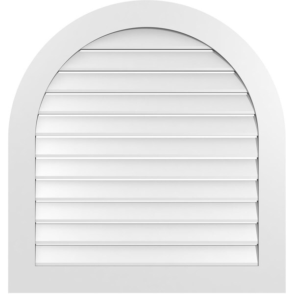Ekena Millwork Round Top Surface Mount PVC Gable Vent: Functional, w/ 3-1/2"W x 1"P Standard Frame, 36"W x 38"H - GVPRT36X3801SF