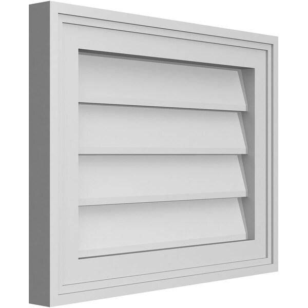 Ekena Millwork Vertical Surface Mount PVC Gable Vnt: Non-Functional, w/2"W x 1-1/2"H, Brickmould Frame, 18"W x 14"H - GVPVE18X1402SN