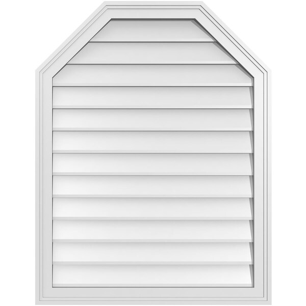 Ekena Millwork Octagonal Top Surface Mount PVC Gable Vent w/ 2"W x 1-1/2"P Brickmould Frame, 28"W x 36"H - GVPOT28X3602SN