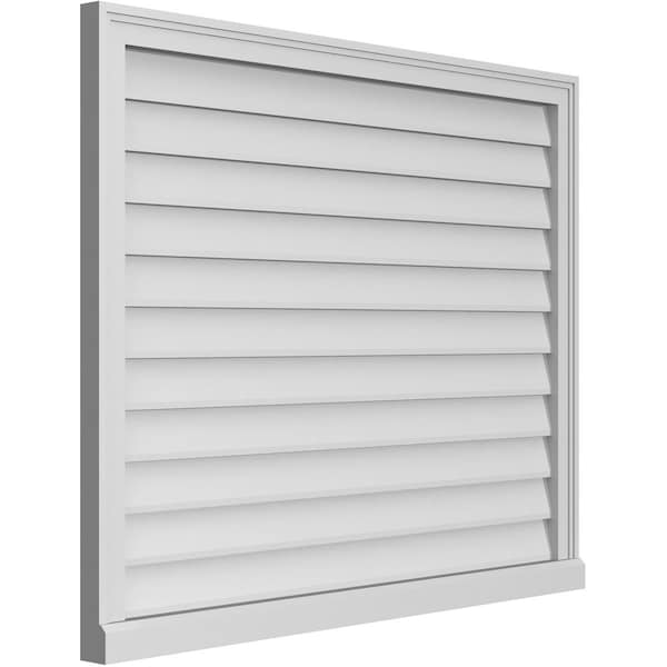Ekena Millwork Vertical Surface Mount PVC Gable Vent w/ 2"W x 2"H , Brickmould Sill Frame, 42"W x 34"H - GVPVE42X3403SN