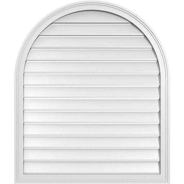 Ekena Millwork Round Top Surface Mount PVC Gable Vent: Functional, w/ 2"W x 1-1/2"P Brickmould Frame, 34"W x 40"H - GVPRT34X4002SF