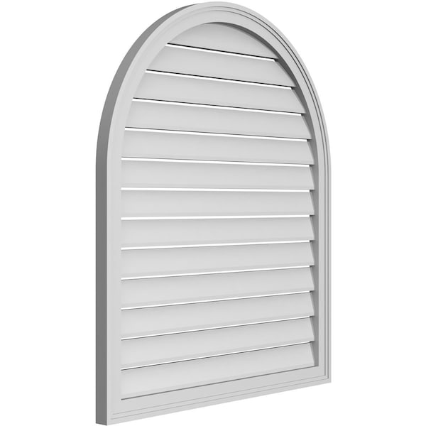 Ekena Millwork Round Top Surface Mount PVC Gable Vent: Functional, w/ 2"W x 1-1/2"P Brickmould Frame, 34"W x 40"H - GVPRT34X4002SF