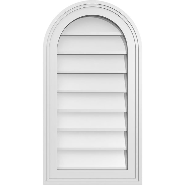 Ekena Millwork Round Top Surface Mount PVC Gable Vent w/ 2"W x 1-1/2"P Brickmould Frame, 14"W x 26"H - GVPRT14X2602SN