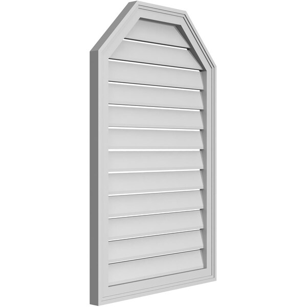 Ekena Millwork Octagonal Top Surface Mount PVC Gable Vent w/ 2"W x 1-1/2"P Brickmould Frame, 24"W x 38"H - GVPOT24X3802SF