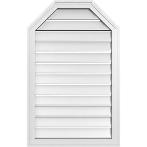 Ekena Millwork Octagonal Top Surface Mount PVC Gable Vent w/ 2"W x 1-1/2"P Brickmould Frame, 24"W x 38"H - GVPOT24X3802SF