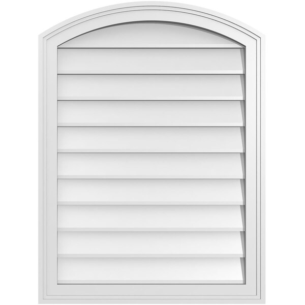 Ekena Millwork Arch Top Surface Mount PVC Gable Vent: Functional, w/ 2"W x 1-1/2"P Brickmould Frame, 24"W x 32"H - GVPAR24X3202SF