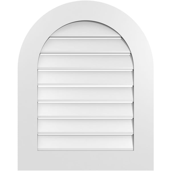 Ekena Millwork Round Top Surface Mount PVC Gable Vent: Functional, w/ 3-1/2"W x 1"P Standard Frame, 24"W x 30"H - GVPRT24X3001SF