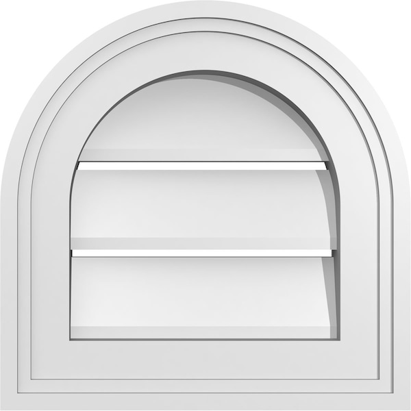 Ekena Millwork Round Top Surface Mount PVC Gable Vent: Functional, w/ 2"W x 1-1/2"P Brickmould Frame, 12"W x 12"H - GVPRT12X1202SF