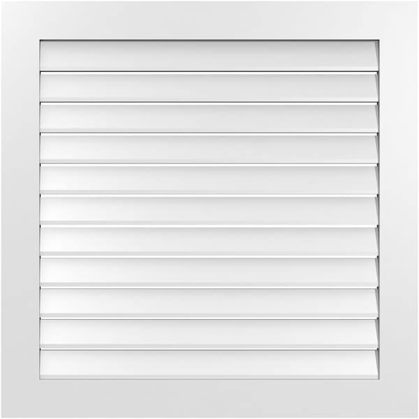 Ekena Millwork Vertical Surface Mount PVC Gable Vent: Functional, w/ 3-1/2"W x 1"P Standard Frame, 38"W x 38"H - GVPVE38X3801SF