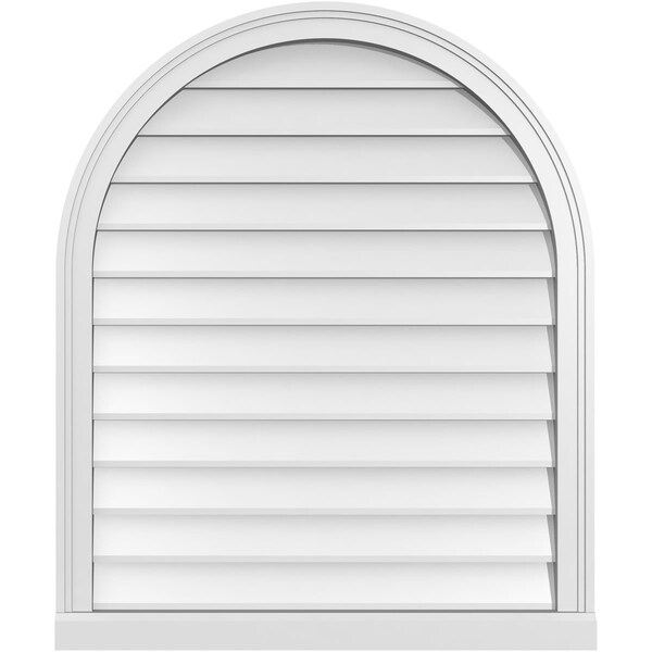 Ekena Millwork Round Top Surface Mount PVC Gable Vent w/ 2"W x 2"P Brickmould Sill Frame, 30"W x 36"H - GVPRT30X3603SN