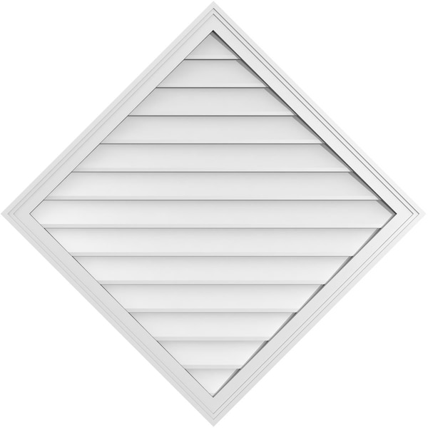 Ekena Millwork Diamond Surface Mount PVC Gable Vent: Functional, w/ 2"W x 1-1/2"P Brickmould Frame, 42"W x 42"H - GVPDI42X4202SF
