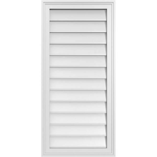 Ekena Millwork Vertical Surface Mount PVC Gable Vnt: Non-Functional, w/2"W x 1-1/2"H, Brickmould Frame, 18"W x 38"H - GVPVE18X3802SN