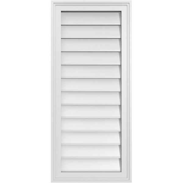 Ekena Millwork Vertical Surface Mount PVC Gable Vnt: Non-Functional, w/2"W x 1-1/2"H, Brickmould Frame, 16"W x 36"H - GVPVE16X3602SN