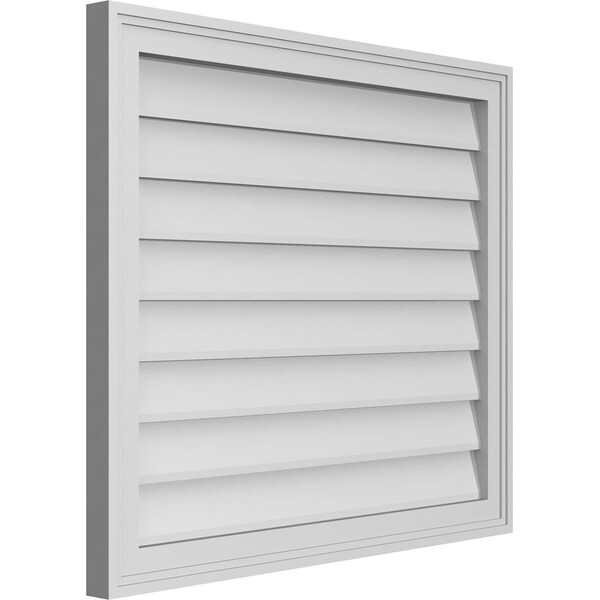 Ekena Millwork Vertical Surface Mount PVC Gable Vnt: Non-Functional, w/2"W x 1-1/2"H, Brickmould Frame, 30"W x 26"H - GVPVE30X2602SN