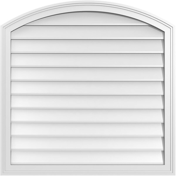 Ekena Millwork Arch Top Surface Mount PVC Gable Vent: Functional, w/ 2"W x 1-1/2"P Brickmould Frame, 34"W x 34"H - GVPAR34X3402SF