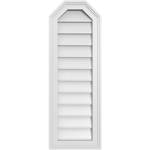 Ekena Millwork Octagonal Top Surface Mount PVC Gable Vent w/ 2"W x 1-1/2"P Brickmould Frame, 12"W x 34"H - GVPOT12X3402SN