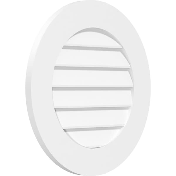 Ekena Millwork Round Surface Mount PVC Gable Vent: Non-Functional, w/ 3-1/2"W x 1"P Standard Frame, 28"W x 28"H - GVPRO28X2801SN