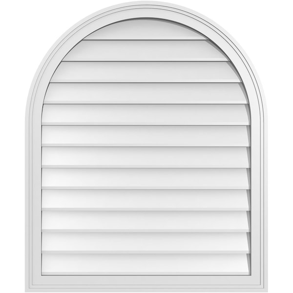 Ekena Millwork Round Top Surface Mount PVC Gable Vent w/ 2"W x 1-1/2"P Brickmould Frame, 30"W x 36"H - GVPRT30X3602SN