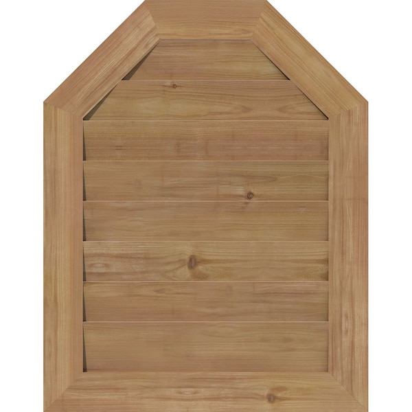 Ekena Millwork Octagonal Top Gable Vent Western Red Cedar Gable Vent w/Decorative Face Frame, 12"W x 36"H - GVWOT12X3602SDUWR
