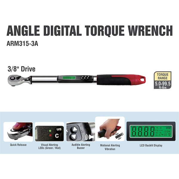 Acdelco 3/8" Digital Angle Torque Wrench, 5 to 99.5 ft-lbs ARM315-3A - ARM315-3A