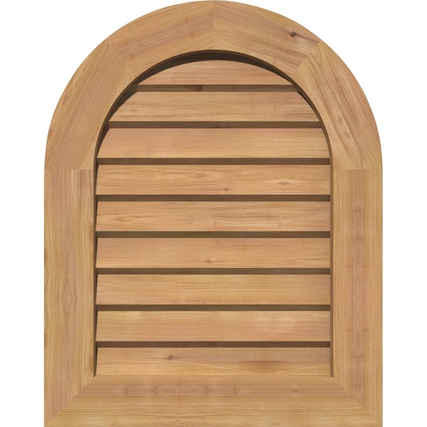 Ekena Millwork Round Top Gable Vnt Non-Functional Western Red Cedar Gable Vnt w/Decorative Face Frame, 28"W x 36"H - GVWRT28X3602SDUWR