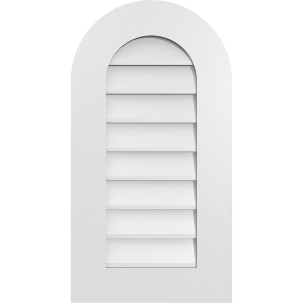 Ekena Millwork Round Top Surface Mount PVC Gable Vent: Non-Functional, w/ 3-1/2"W x 1"P Standard Frame, 16"W x 30"H - GVPRT16X3001SN