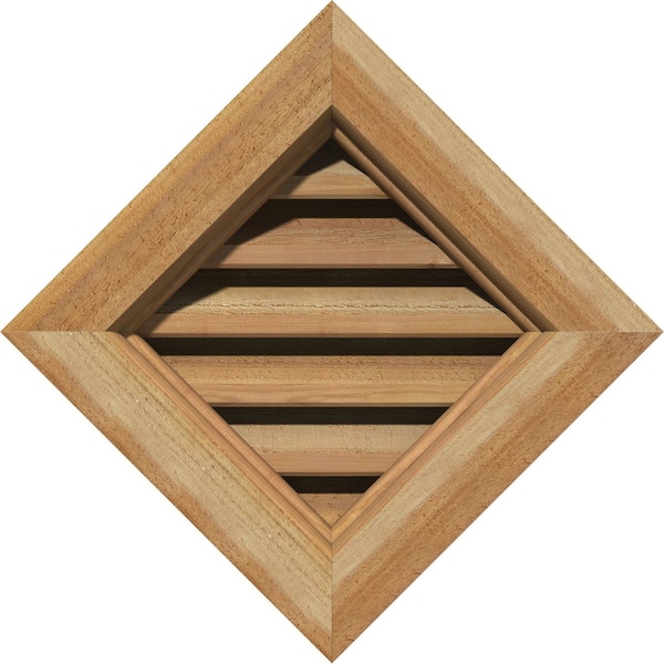 Ekena Millwork Diamond Gable Vent Functional, Western Red Cedar Gable Vent w/ Brick Mould Face Frame, 14"W x 14"H - GVWDI14X1400RFUWR