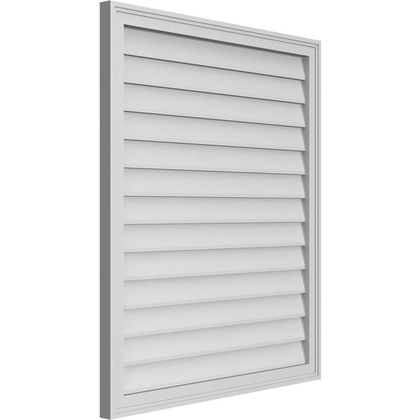 Ekena Millwork Vertical Surface Mount PVC Gable Vnt: Non-Functional, w/2"W x 1-1/2"H, Brickmould Frame, 34"W x 40"H - GVPVE34X4002SN