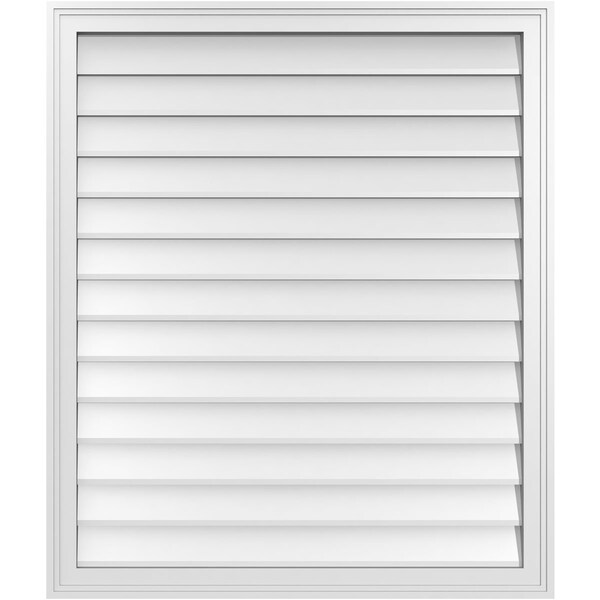 Ekena Millwork Vertical Surface Mount PVC Gable Vnt: Non-Functional, w/2"W x 1-1/2"H, Brickmould Frame, 34"W x 40"H - GVPVE34X4002SN