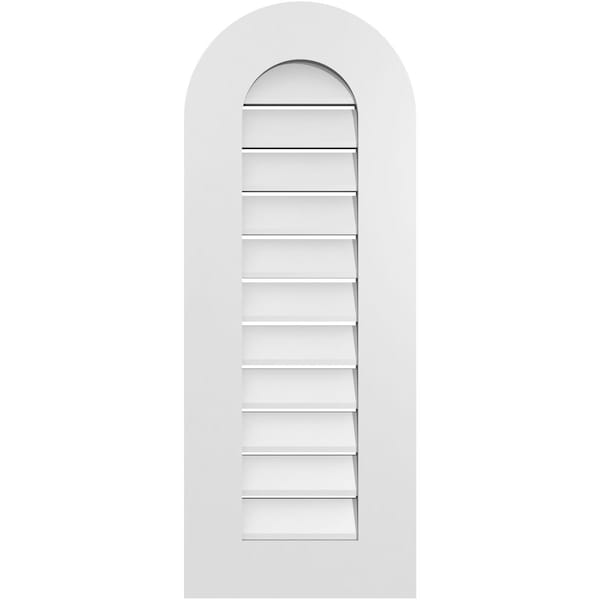 Ekena Millwork Round Top Surface Mount PVC Gable Vent: Functional, w/ 3-1/2"W x 1"P Standard Frame, 14"W x 36"H - GVPRT14X3601SF
