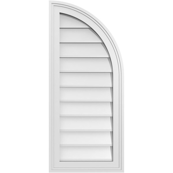 Ekena Millwork Quarter Round Top Right Surface Mount PVC Gable Vent w/ 2"W x 1-1/2"P Brickmould Frame, 14"W x 32"H - GVPQR14X3202SN