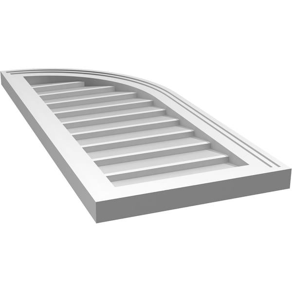 Ekena Millwork Quarter Round Top Right Surface Mount PVC Gable Vent w/ 2"W x 1-1/2"P Brickmould Frame, 14"W x 32"H - GVPQR14X3202SN