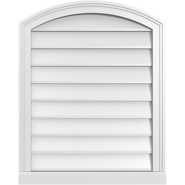 Ekena Millwork Arch Top Surface Mount PVC Gable Vent: Functional, w/ 2"W x 2"P Brickmould Sill Frame, 24"W x 30"H - GVPAR24X3003SF