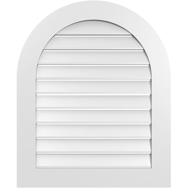 Ekena Millwork Round Top Surface Mount PVC Gable Vent: Functional, w/ 3-1/2"W x 1"P Standard Frame, 28"W x 34"H - GVPRT28X3401SF