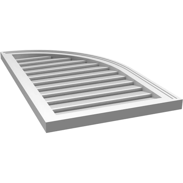 Ekena Millwork Quarter Round Top Right Surface Mount PVC Gable Vent w/ 2"W x 2"P Brickmould Sill Frame, 20"W x 34"H - GVPQR20X3403SF